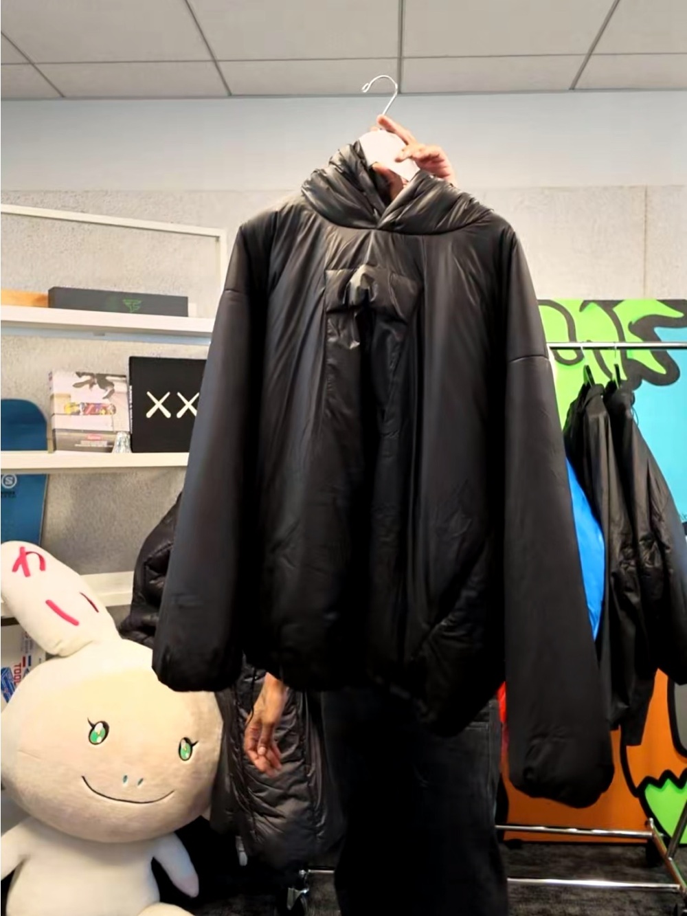 Men's Black Hooded Puffer Jacket Yeezy Gap Padded Anorak – Black small oversized